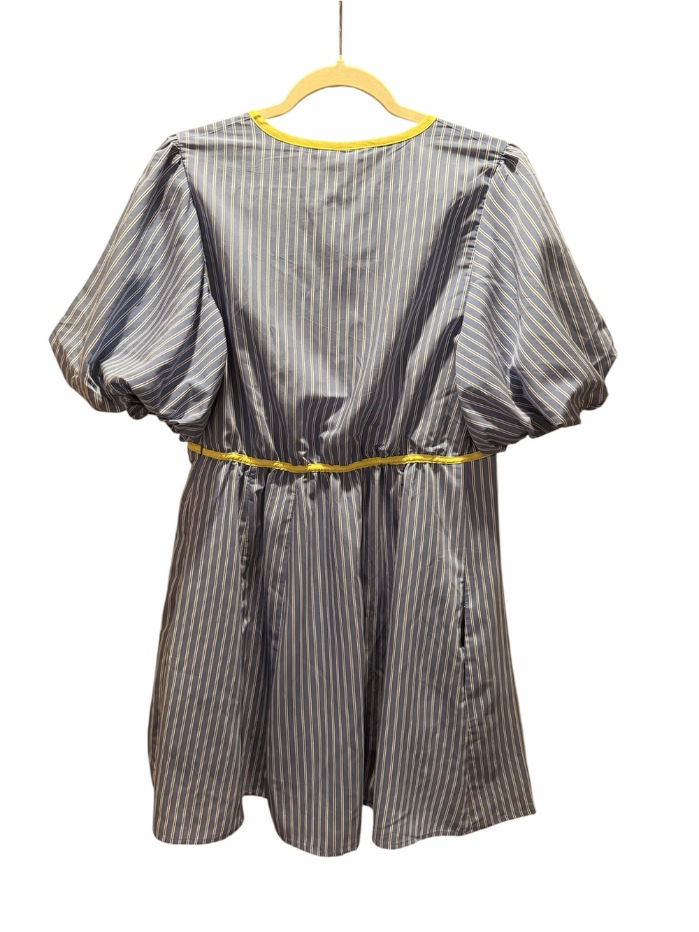 Anthropologie Blue & White Striped Tie-Front Mini Dress with Yellow Trim MEDIUM - Picture 2 of 9